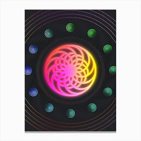 Neon Geometric Glyph in Pink and Yellow Circle Array on Black n.0108 Canvas Print