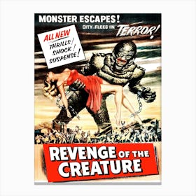 Monster Movie Poster, Creature Escape Canvas Print
