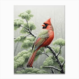 Ohara Koson Inspired Bird Painting Northern Cardinal 2 Canvas Print