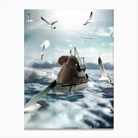 Baby Elephant On A Fishing Boat Canvas Print