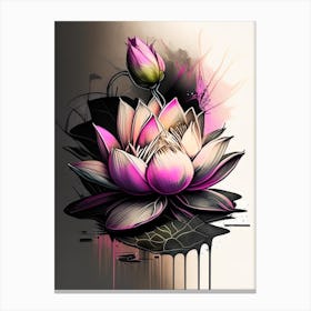 Lotus Flower In Garden Graffiti 2 Canvas Print