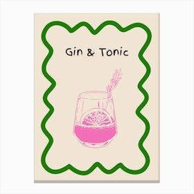 Gin & Tonic Doodle Poster Green & Pink Canvas Print