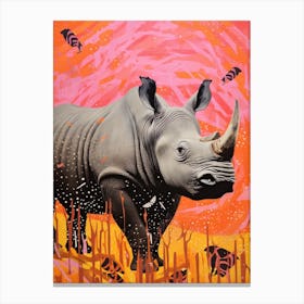 Rhino Photographic Collage Style Pink Canvas Print