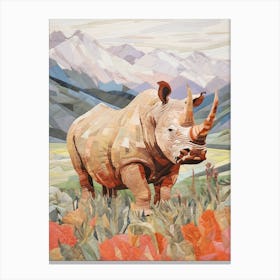 Patchwork Floral Rhino With Mountain In The Background 7 Canvas Print