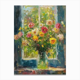 Ranunculus Flowers On A Cottage Window 3 Canvas Print