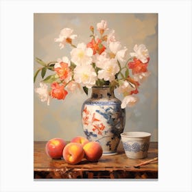 Snapdragon Flower And Peaches Still Life Painting 1 Dreamy Canvas Print