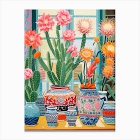 Cactus Painting Maximalist Still Life Melocactus Cactus 3 Canvas Print