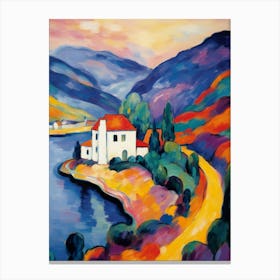 House By The Lake Watercolor Painting Canvas Print