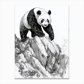 Giant Panda Walking On A Mountain Ink Illustration 2 Canvas Print