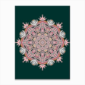 WA240013 - Vibrant Floral Mandala on Dark Green - Colorful Bohemian Art Canvas Print