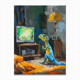 Dinosaur Watching Tv Blue Green Orange 3 Canvas Print