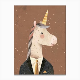 Unicorn In A Suit & Tie Mocha Background 2 Canvas Print