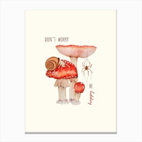 Amanita Mushrooms, Snail and Spider (Watercolor) Canvas Print