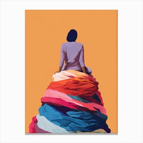 Woman Sitting On A Pile Of Clothes Canvas Print