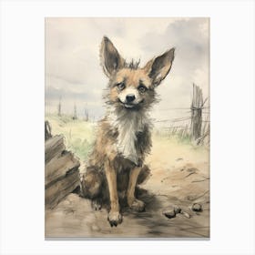 Storybook Animal Watercolour Coyote 3 Canvas Print