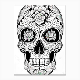 Sugar Skull Day Of The Dead Inspired 1 Skull Line Drawing Canvas Print