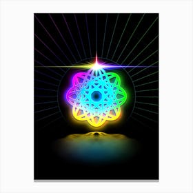 Neon Geometric Glyph in Candy Blue and Pink with Rainbow Sparkle on Black n.0314 Canvas Print