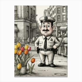 Policeman With Tulips Canvas Print