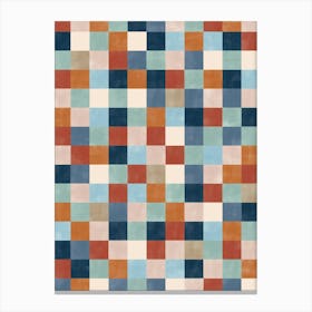 Checkered Pattern in Terracotta and Blue Canvas Print