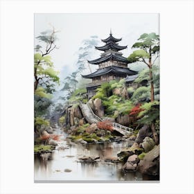 Ise Grand Shrine In Mie, Japanese Brush Painting, Ukiyo E, Minimal 1 Canvas Print