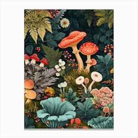 Mushrooms And Ferns Canvas Print