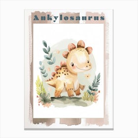 Cute Ankylosaurus Dinosaur Watercolour 3 Poster Canvas Print