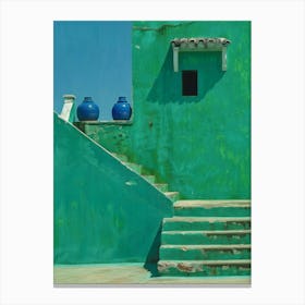 Green House With Blue Pots Canvas Print