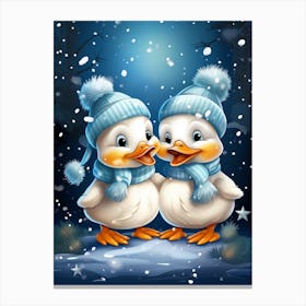Animated Winter Snow Ducklings 1 Canvas Print