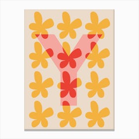 Alphabet Flower Letter Y Print - Pink, Yellow, Red Canvas Print