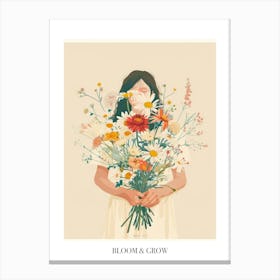 Bloom And Grow Spring Girl With Wild Flowers 7 Canvas Print