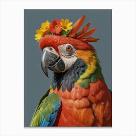 Parrot With Flowers Canvas Print