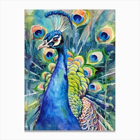 Peacock Colourful Watercolour 1 Canvas Print
