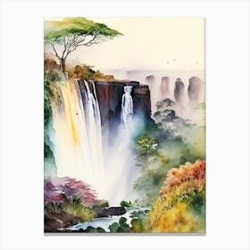 Victoria Falls, Zambia And Zimbabwe Water Colour  Canvas Print