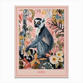 Floral Animal Painting Lemur 2 Poster Canvas Print