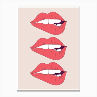 Trio Of Biting Red Lips Canvas Print