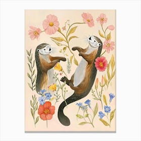 Folksy Floral Animal Drawing Otter 2 Canvas Print