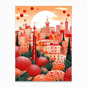 Barcelona, Illustration In The Style Of Pop Art 2 Canvas Print
