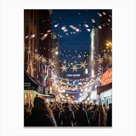 Banner At A Lively New Years Eve Party Drapes Elegantly Across A Bustling Street Strands Of Shiny Canvas Print