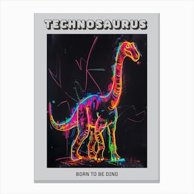 Dinosaur Neon Outlines 2 Poster Canvas Print