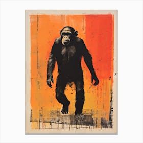 Chimpanzee, Woodblock Animal Drawing 3 Canvas Print