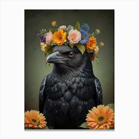 Crow With Flowers 1 Canvas Print