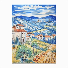 Italy, Tuscany Cute Illustration In Orange And Blue 1 Canvas Print