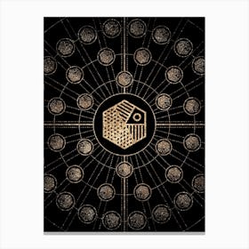 Geometric Glyph Radial Array in Glitter Gold on Black n.0376 Canvas Print