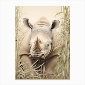 Rhino Walking Through The Landscape Illustration 7 Canvas Print