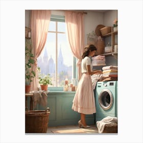 Girl In A Laundry Room Canvas Print