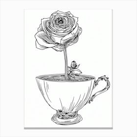 Rose In A Tea Cup Line Drawing 2 Canvas Print