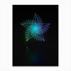 Neon Blue and Green Geometric Glyph on Black n.0234 Canvas Print