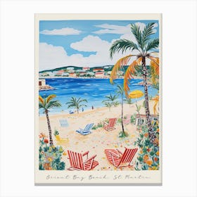Poster Of Orient Bay Beach, St Martin, Matisse And Rousseau Style 3 Canvas Print