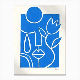 Blue and white face and rose drawing lin art Canvas Print