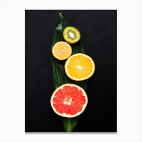Tropical fruits: kiwi, tangerine, orange, grapefruit — Food kitchen poster/blackboard, photo art Canvas Print